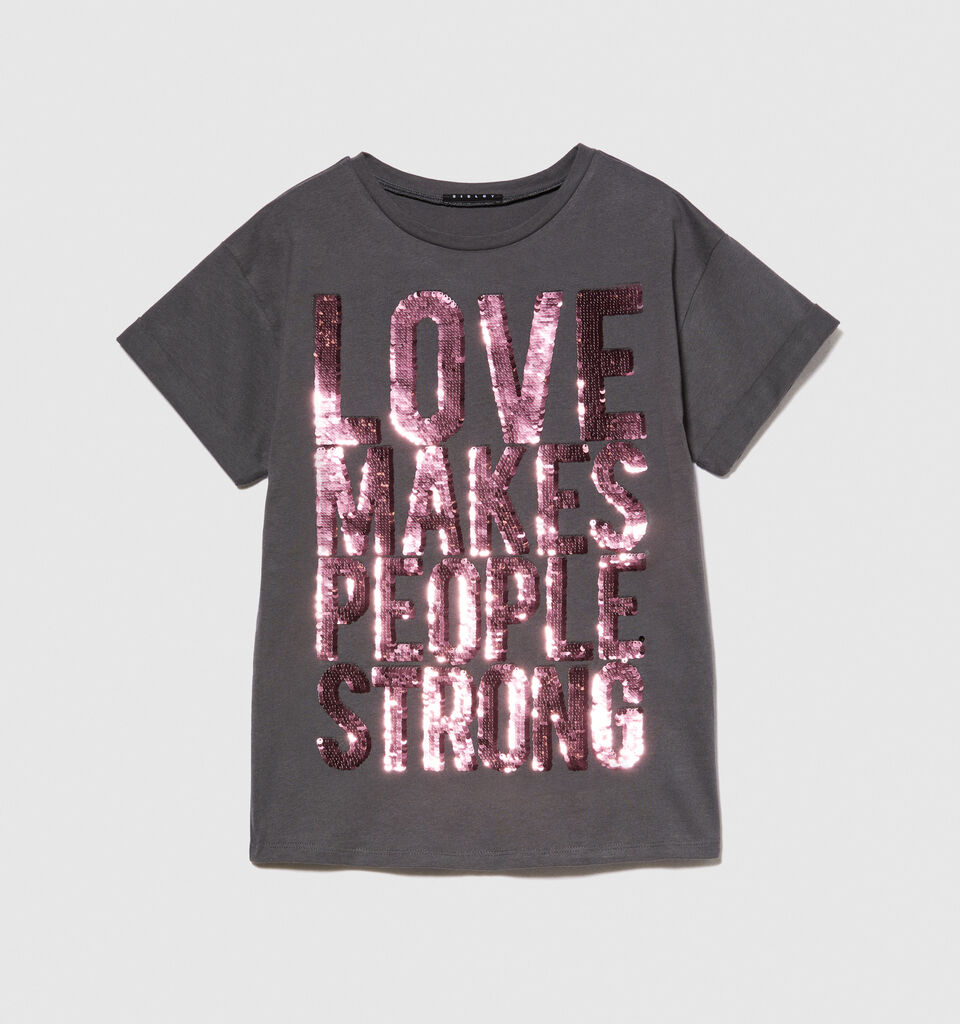 T-shirt with flip-up sequins - girls' short sleeve t-shirts - Dark Gray | Sisley Young image number 1